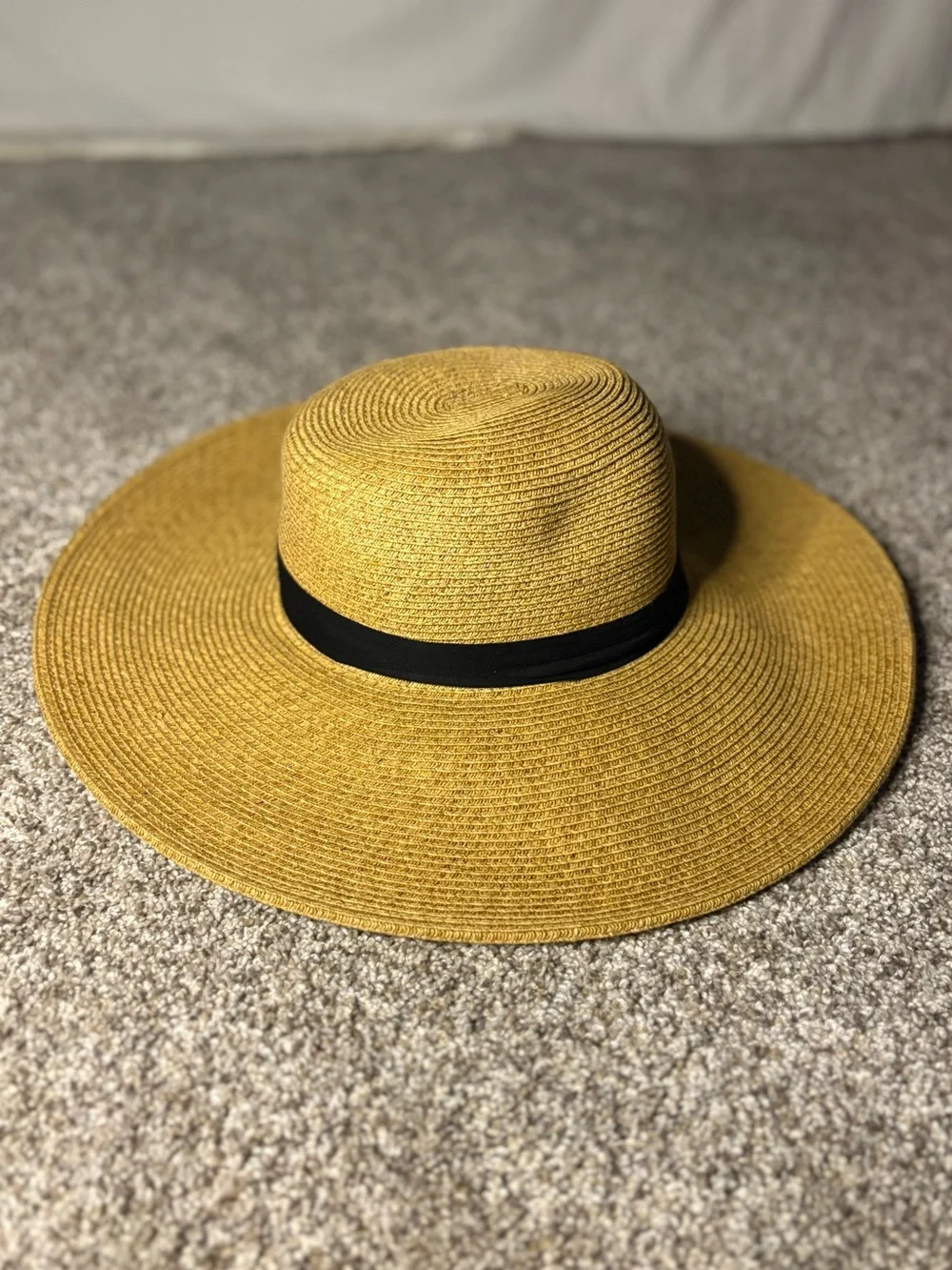 Wide-Brim Straw Sun Hat with Black Band